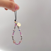 原创小众设计粉色水晶迷你链手机壳挂件小红书款 防丢手机链相机链