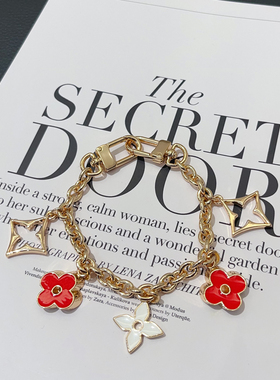 新年红色四叶草装饰手机链双扣高品质铜合金链条钥匙扣包带装饰