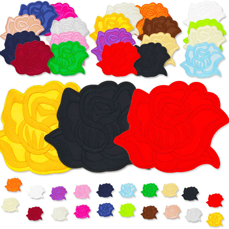 自粘玫瑰花朵刺绣布贴补丁贴羽绒服装饰修补破洞窗帘台布被套贴布