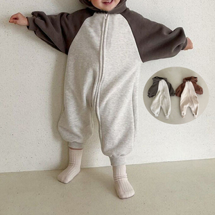 婴儿秋冬装洋气长袖连体衣男女宝宝可爱保暖拉链连帽外套外出爬服