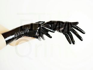 天然乳胶黑色短手套 Latex一次成型分指手套 实拍情趣夜店