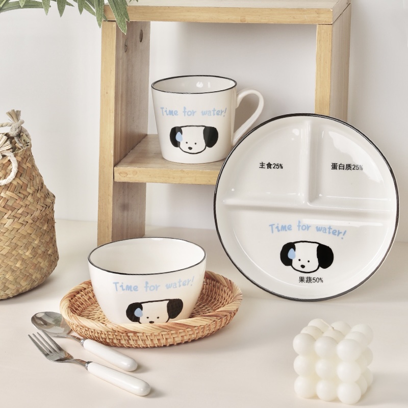 211三格分格盘陶瓷早餐儿童减脂餐盘早餐盘沙拉盘减肥餐盘定量盘