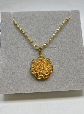 首饰套装女沙金真空镀金花朵吊坠项链耳钉两件套不掉色高级感饰品