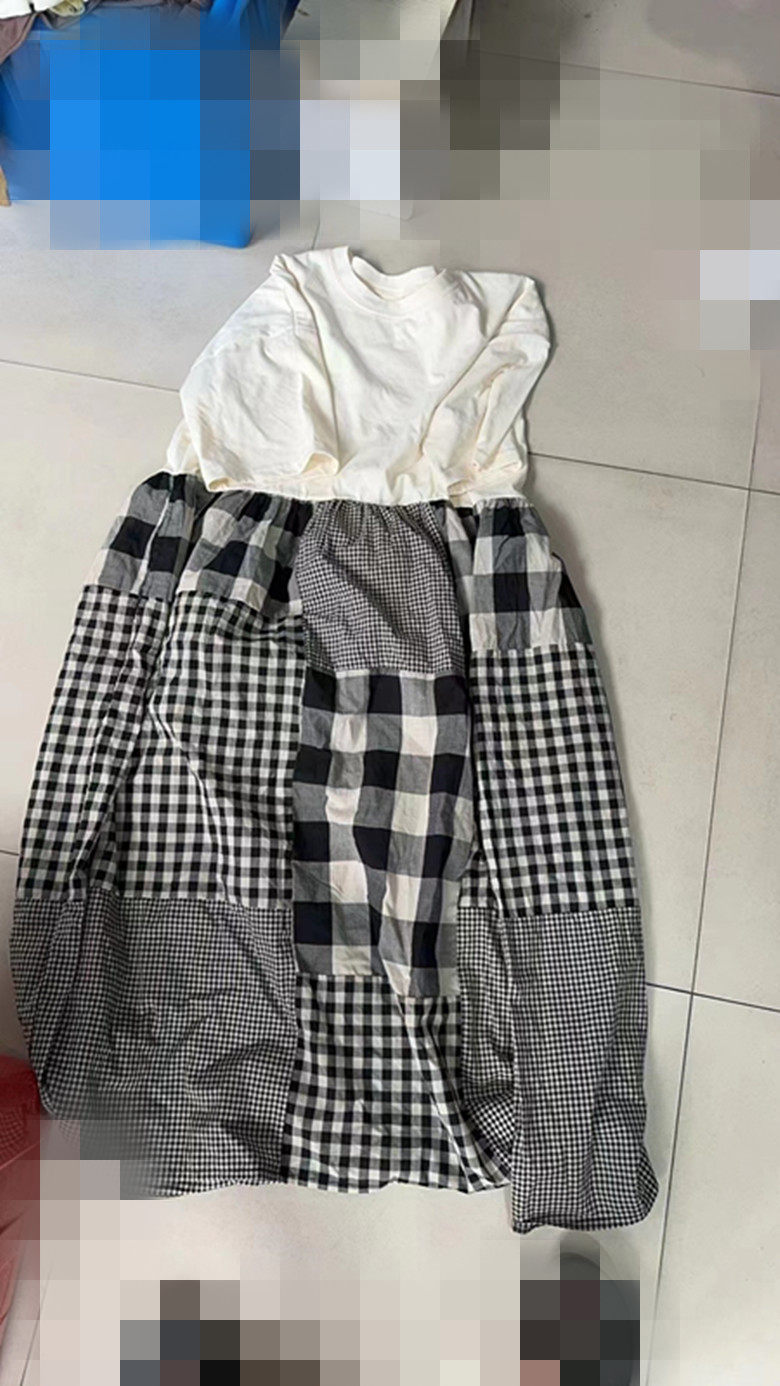 日系元单新品女夏sm+2不贴标短袖拼接棉森系多色格清新中薄连衣裙