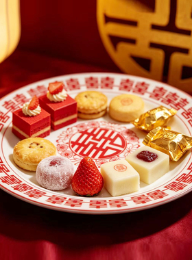 婚庆红陶瓷8寸喜盘果盘