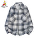 稻草人青少年春秋痞帅格子衬衫 长袖 外套宽松休闲衬衣潮流牛仔夹克