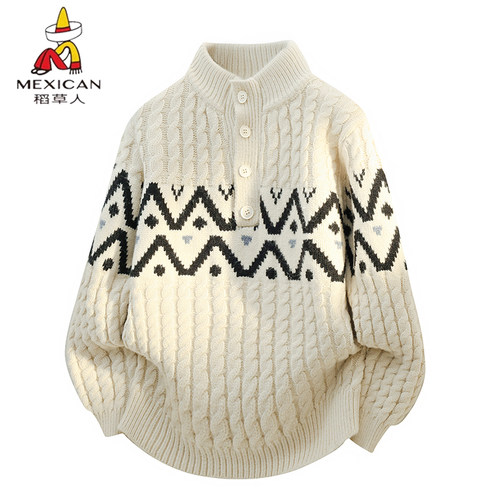 稻草人半高领提花休闲毛衣针织衫