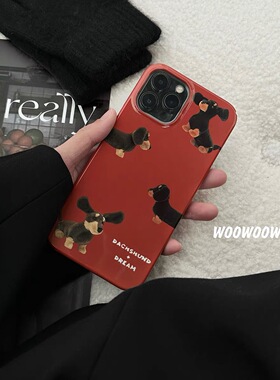 可爱小狗过年红色iphone15Promax手机壳新款苹果13pro菲林二合一12小众11简约14plus女12pro高级感max保护套
