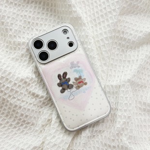 ins复古星星熊兔皮质适用于苹果小米iPhone17promax全包手机壳1613pro小米1415Pro华为mate60p70荣耀vivo防摔