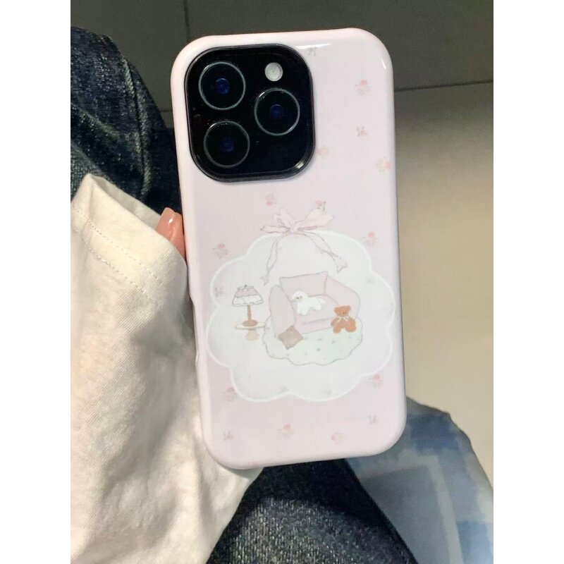ins风可爱小熊适用于iPhone16Promax13pro手机壳菲林创意13小众15plus硬软壳11高级感14苹果14pro二合一78xs
