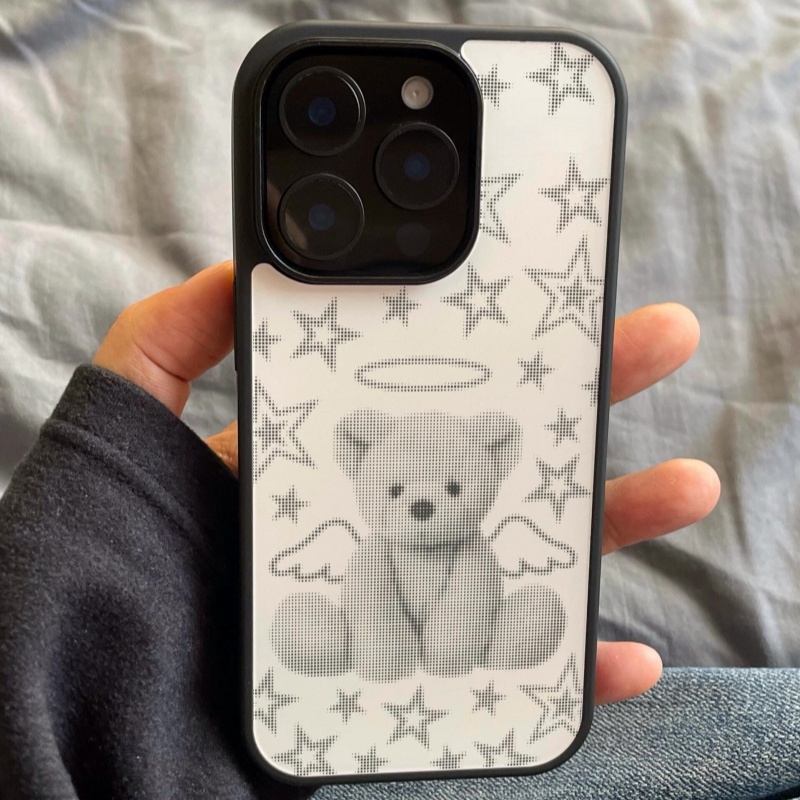 ins复古星星小熊亚克力黑边磁吸适用苹果iPhone16promax手机壳1312pro小米1415Pro华为mate60p70三星S23防摔