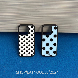 黑白波点亚克力黑边磁吸适用苹果iPhone16promax手机壳1312pro小米1415Pro华为mate60p70三星S23防摔 露思同款
