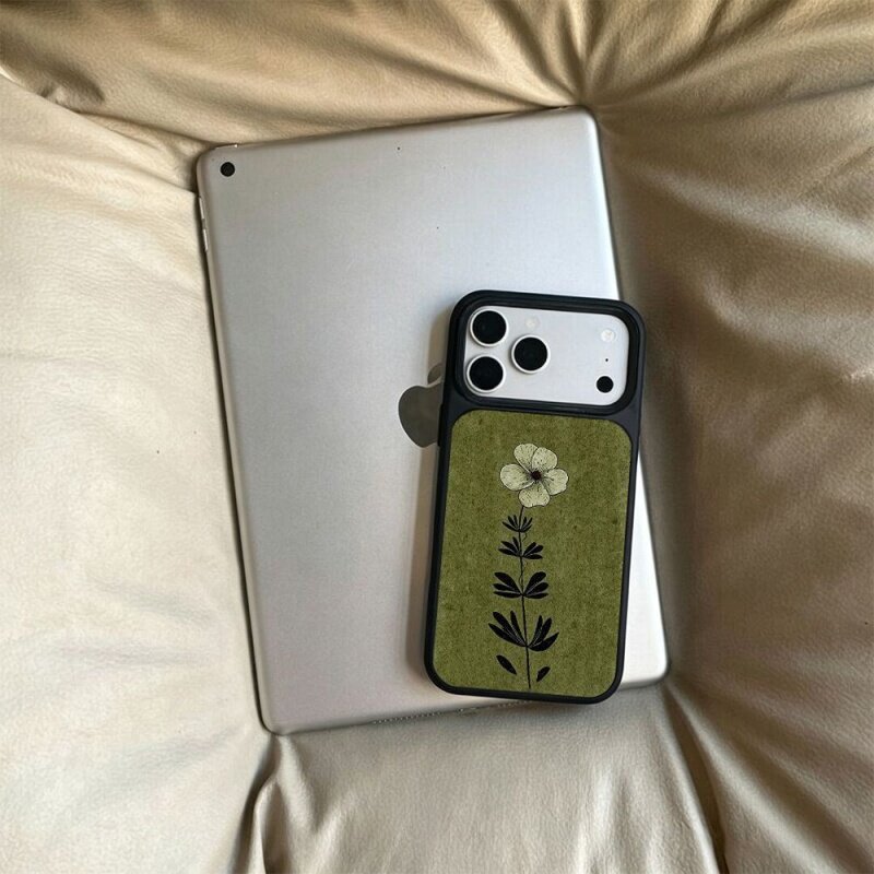 ins风复古小花黑边玻璃磁吸适用苹果小米iPhone17promax手机壳1613pro小米1415Pro华为mate80p90三星S25防摔