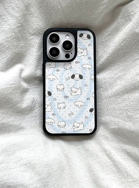 ins风小动物圈圈亚克力黑边磁吸适用苹果iPhone16promax手机壳1312pro小米1415Pro华为mate60p70三星S23防摔