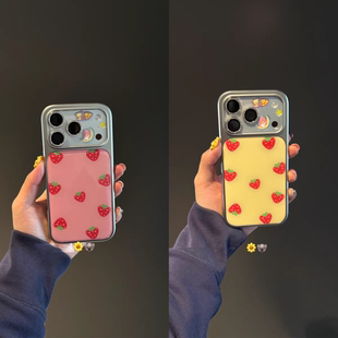 韩系草莓手绘新款 银边滴胶手机壳适用苹果iPhone17promax高级感保护套小众16plus华为15pro14防摔小米13pro