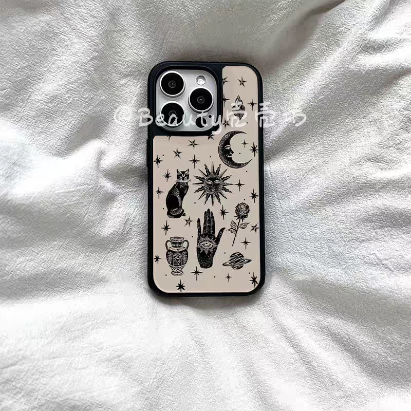 复古黑猫星星亚克力黑边磁吸适用苹果iPhone16promax手机壳1315pro小米14Pro保护套华为mate6070防摔三星S23