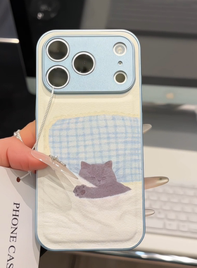ins可爱睡觉猫咪皮质适用于苹果小米iPhone17promax全包手机壳1613pro小米1415Pro华为mate60p70荣耀vivo防摔