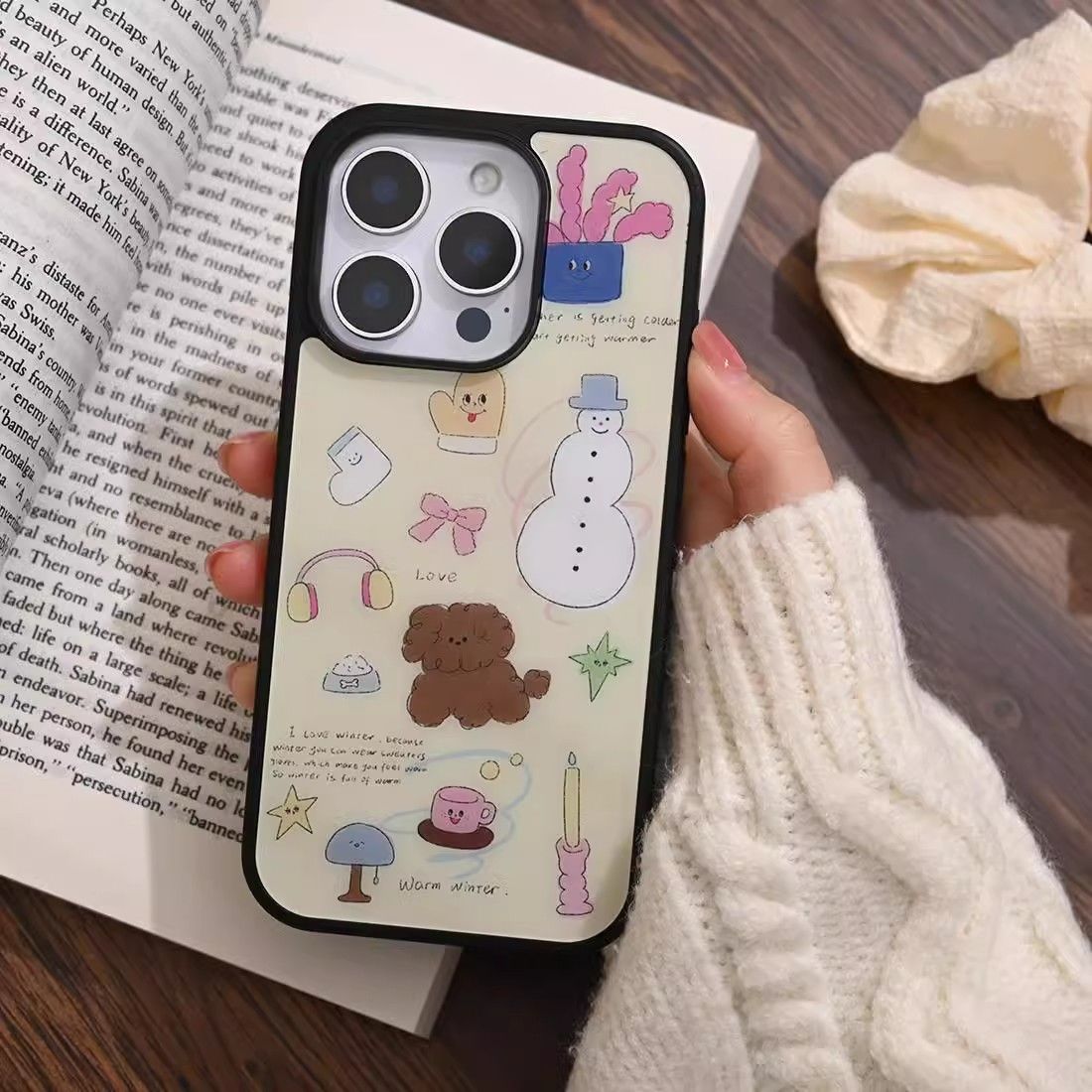 ins风复古小狗原创亚克力黑边磁吸适用苹果iPhone16promax手机壳1315pro小米14Pro华为mate60p70三星S23防摔