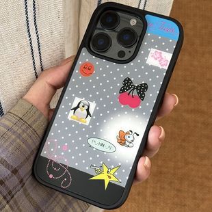 韩系ins古早波点拼贴黑边磁吸适用苹果iPhone17promax手机壳1615pro小米1415Pro华为mate60p70三星S23防摔