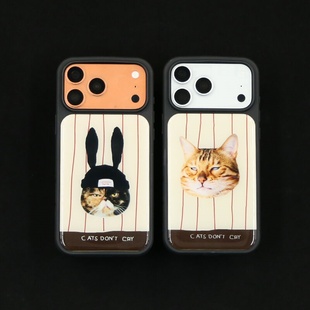 ins风复古傲娇条纹小猫黑边磁吸适用苹果iPhone17promax手机壳1615pro小米1415Pro华为mate60p70三星S23防摔