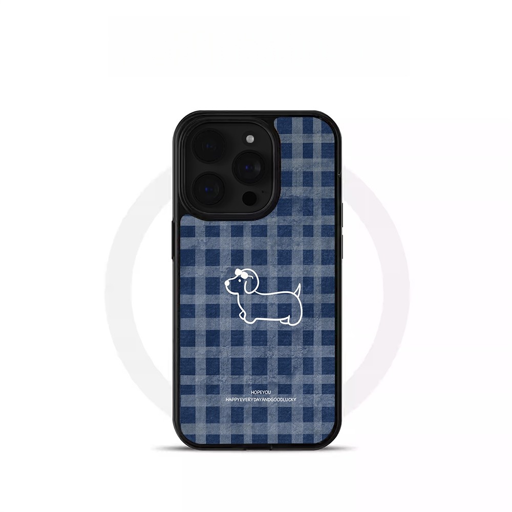 ins复古格子腊肠狗黑边软壳磁吸适用苹果iPhone17promax手机壳1612pro小米1415Pro华为mate60p70三星S23防摔