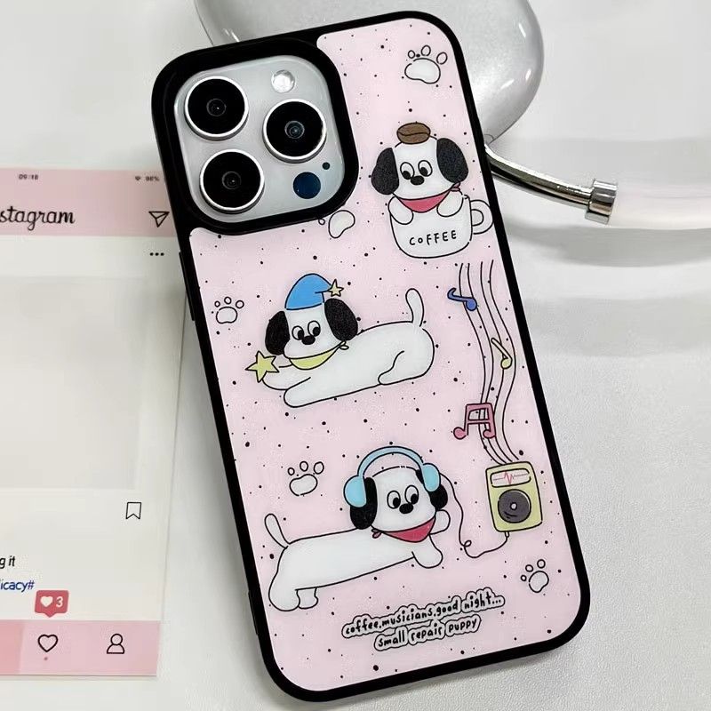 ins风音乐狗狗原创亚克力黑边磁吸适用苹果iPhone16promax手机壳1315pro小米14Pro华为mate60p70三星S23防摔