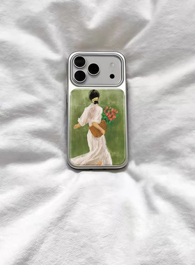 ins文艺花束少女背影电镀银磁吸适用苹果iPhone17promax手机壳1615pro小米1415Pro华为mate60p70三星S23防摔