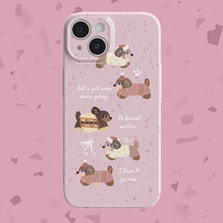 粉色腊肠狗菲林手机壳适用苹果12Promax小米13华为P50华为荣耀70PRO日系可爱NOVA7小众14PRO亮面女硬壳质感