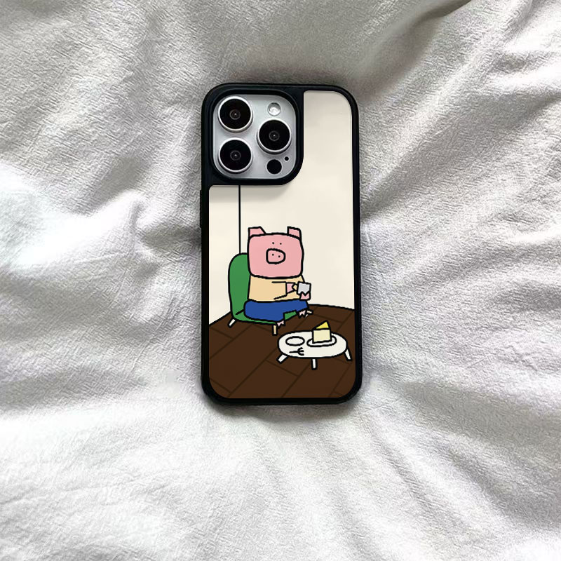 ins下午茶小猪猪亚克力黑边磁吸适用苹果iPhone16promax手机壳1312pro小米1415Pro华为mate60p70三星S23防摔