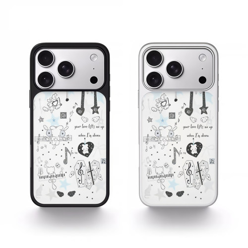 ins涂鸦音乐小兔黑边电镀银磁吸适用苹果iPhone17promax手机壳1615pro小米1415Pro华为mate60p70三星S23防摔