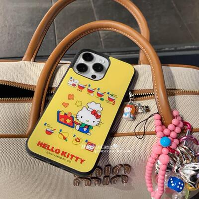 原创可爱ins夏日厨师猫咪亚克力黑边适用苹果iPhone16promax手机壳15pro小米14Pro保护套华为mate防摔三星S23