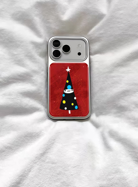 ins复古红色波点小人电镀银磁吸适用苹果iPhone17promax手机壳1615pro小米1415Pro华为mate60p70三星S23防摔