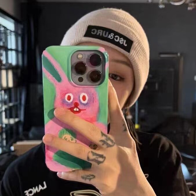 原创适用于复古艺术兔子菲林壳iPhone14苹果手机壳13卡通12硬壳超薄定制11promax磨砂全包半包式XR涂鸦彩绘