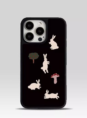 ins可爱黑色小兔亚克力黑边磁吸适用苹果iPhone16promax手机壳1312pro小米1415Pro华为mate60p70三星S23防摔