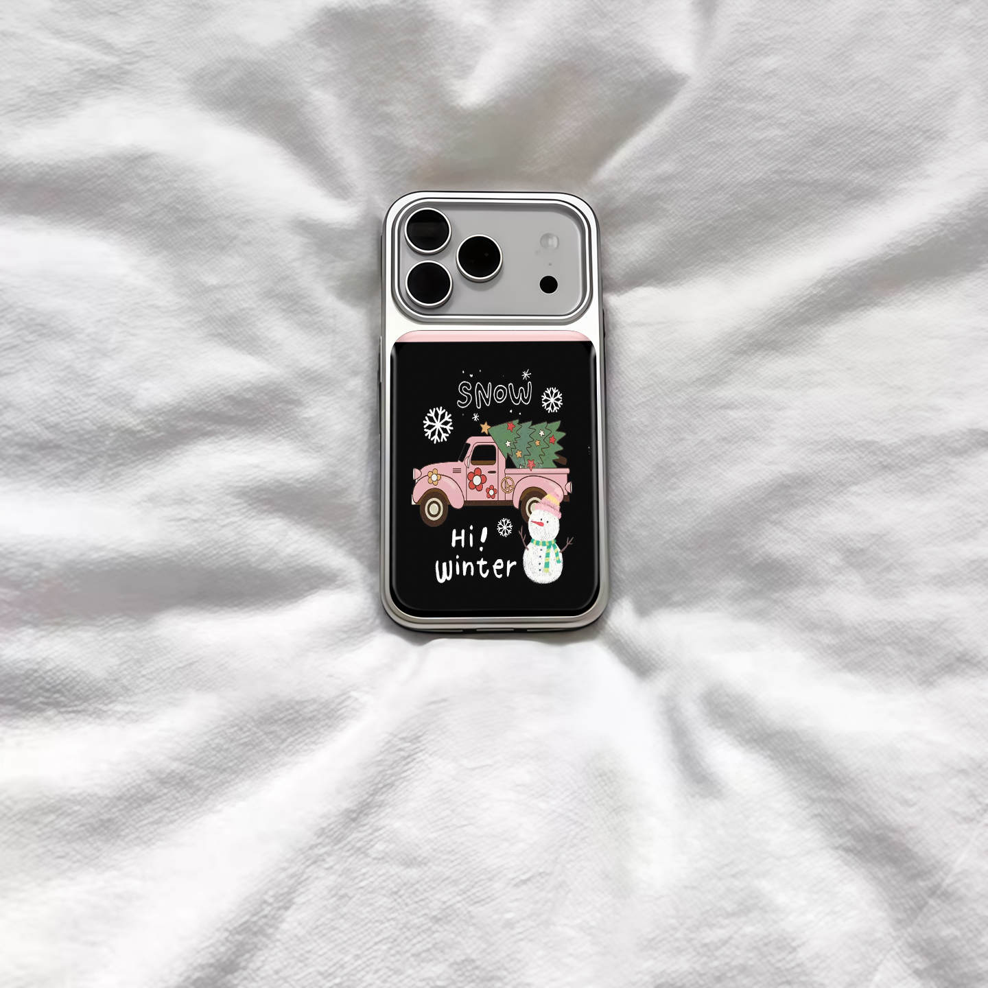 ins风圣诞车复古雪人电镀银磁吸适用苹果iPhone17promax手机壳1615pro小米1415Pro华为mate60p70三星S23防摔