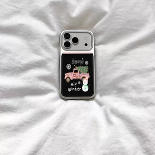 ins风圣诞车复古雪人电镀银磁吸适用苹果iPhone17promax手机壳1615pro小米1415Pro华为mate60p70三星S23防摔