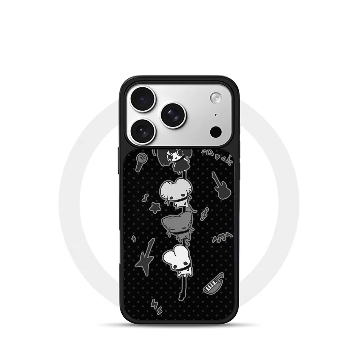 ins古早音符小兔黑边电镀银磁吸适用苹果iPhone17promax手机壳1615pro小米1415Pro华为mate60p70三星S23防摔