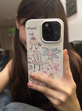 原创个性白色涂鸦适用壳适用苹果14手机壳iphone14promax保护套超薄新款软硬壳可爱高级感13个性情侣12女11x
