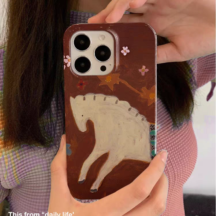 油画卡通白马适用iPhone16promax苹果14小米15新款mate70华为p70nova13荣耀200手机壳opporeno13软壳vivox100