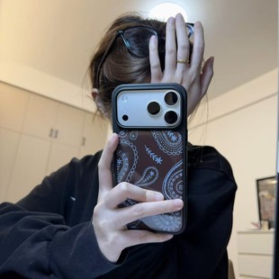 ins风复古花纹黑边软壳磁吸适用苹果小米iPhone17promax手机壳1613pro小米1415Pro华为mate60p70三星S23防摔
