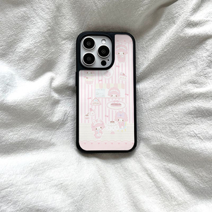 ins可爱条纹卡通亚克力黑边磁吸适用苹果iPhone16promax手机壳1312pro小米1415Pro华为mate60p70三星S23防摔