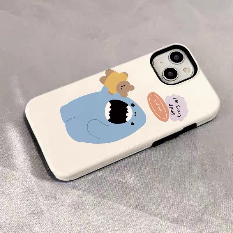 原创小熊鲨鱼适用苹果1514手机壳iPhone13pro新款菲林壳二合一11女防摔mini全包磨砂高级12 个性小众14promax