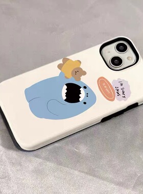 原创小熊鲨鱼适用苹果1514手机壳iPhone13pro新款菲林壳二合一11女防摔mini全包磨砂高级12 个性小众14promax