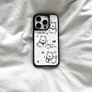 ins泼墨可爱小狗亚克力黑边磁吸适用苹果iPhone16promax手机壳1312pro小米1415Pro华为mate60p70三星S23防摔
