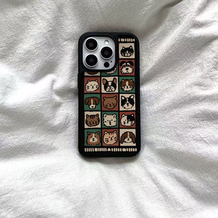 ins可爱风小猫小狗黑边软壳磁吸适用苹果iPhone17promax手机壳1615pro小米1415Pro华为mate60p70三星S23防摔