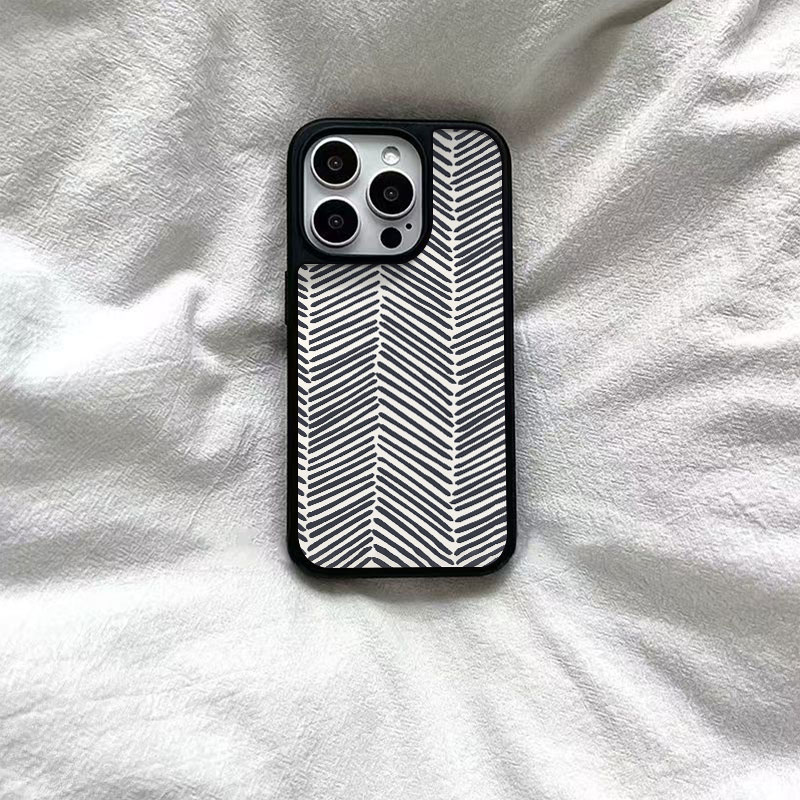 ins风高级感条纹亚克力黑边磁吸适用苹果iPhone16promax手机壳1312pro小米1415Pro华为mate60p70三星S23防摔