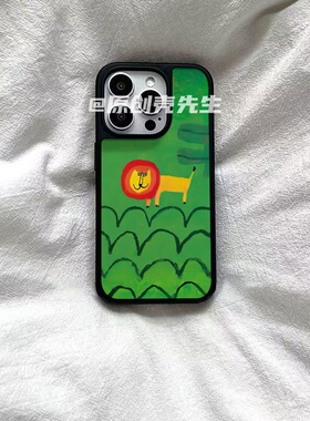 绿色森林狮ins亚克力黑边磁吸适用于苹果iPhone16promax1312pro小米1415Pro华为mate60p70三星S23防摔手机壳