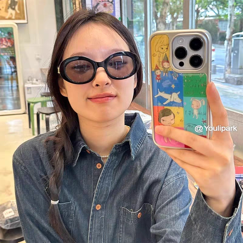 电镀银边ins少女卡通可爱涂鸦奈良美智15适用16pro苹果16ProMax手机壳iPhone16全包14新款14Promax保护套13软