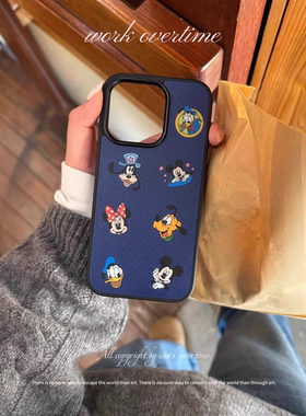 牛仔印花米奇原创亚克力黑边磁吸适用苹果iPhone16promax手机壳1312pro小米1415Pro华为mate60p70三星S23防摔