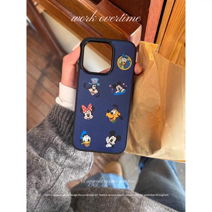 牛仔印花米奇原创亚克力黑边磁吸适用苹果iPhone16promax手机壳1312pro小米1415Pro华为mate60p70三星S23防摔